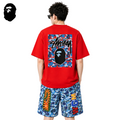 BAPE x Stussy Blue Camo Back Print Men's T-Shirt - Red