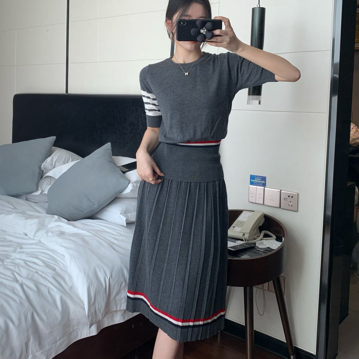 Thom Browne Women's T-Shirt & Midi Skirt Set