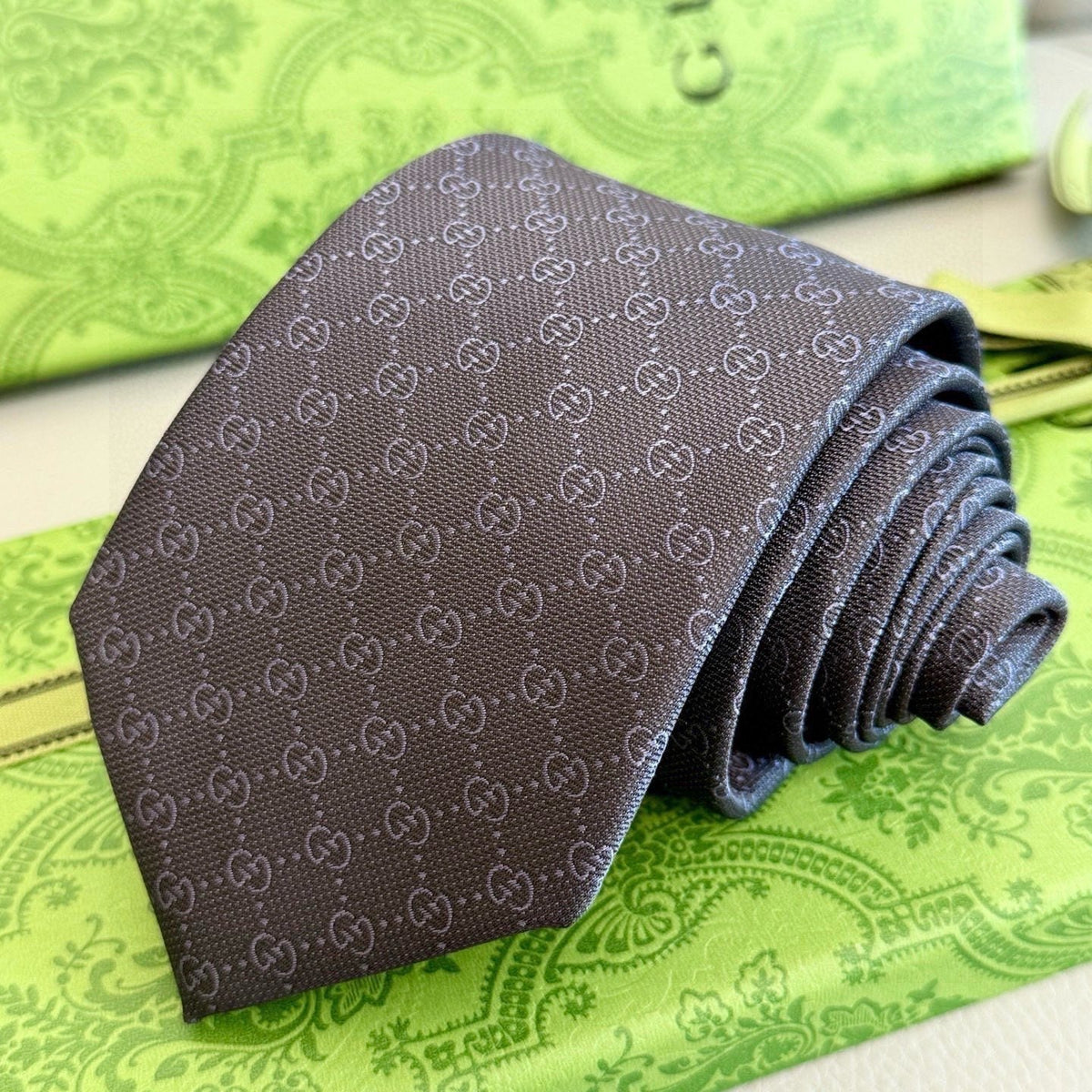Gucci Style Men's GG Tonal Jacquard Silk Tie