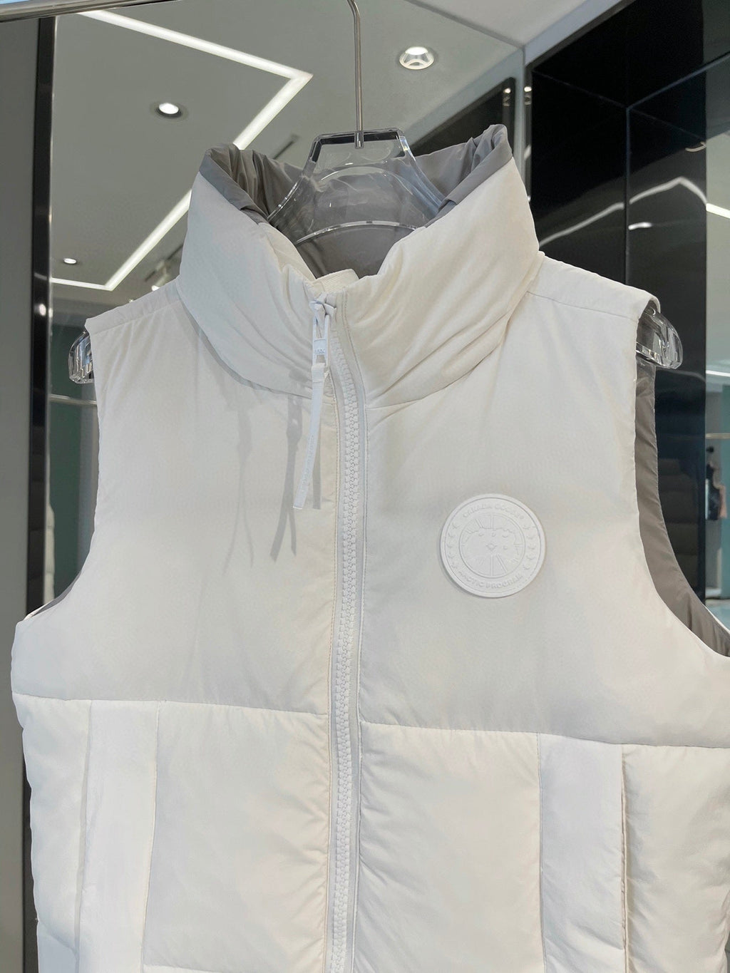 Canada Goose Puffer Vest in White with Stand Collar and Tonal Logo
