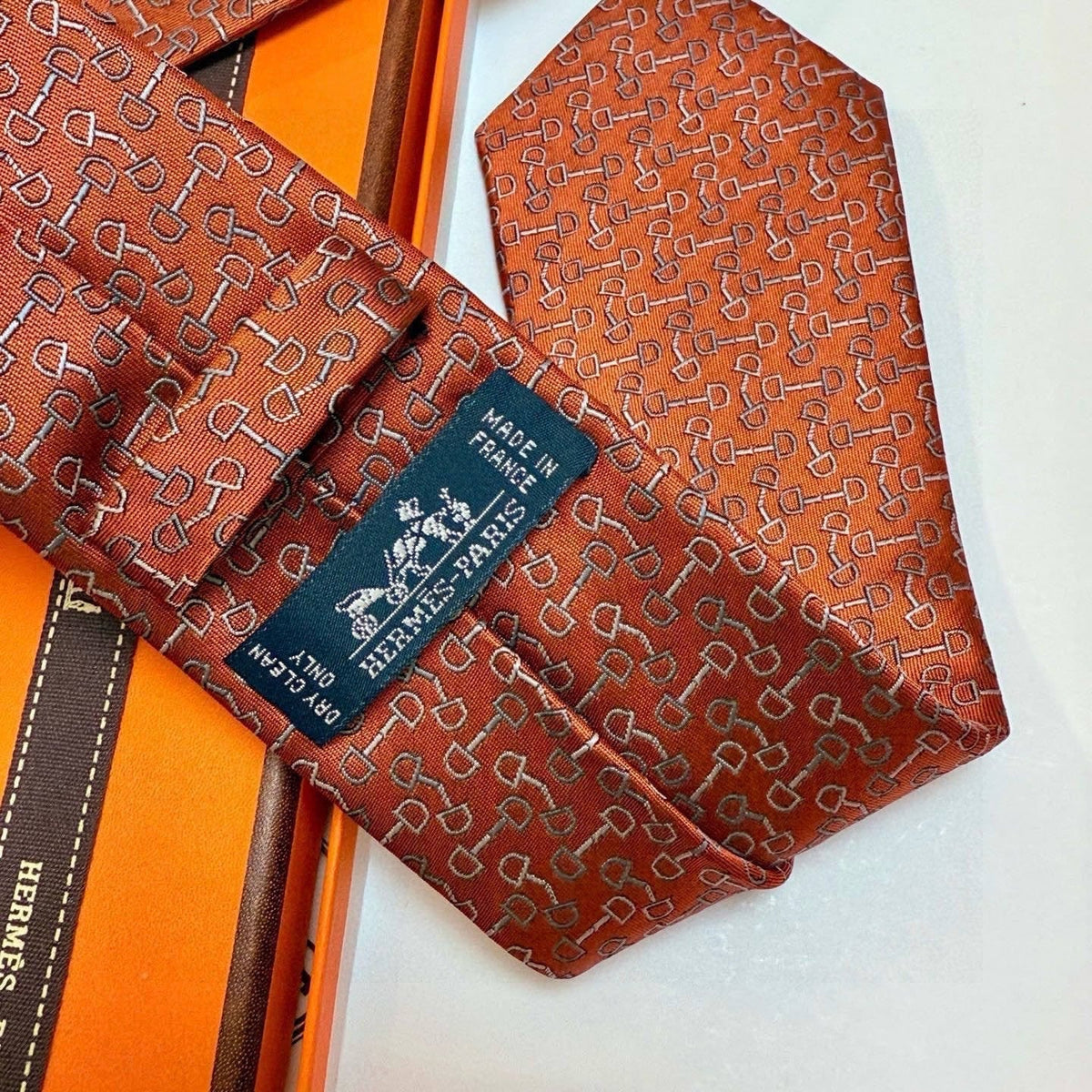 Hermes Style Men's Equestrian Motif Silk Tie