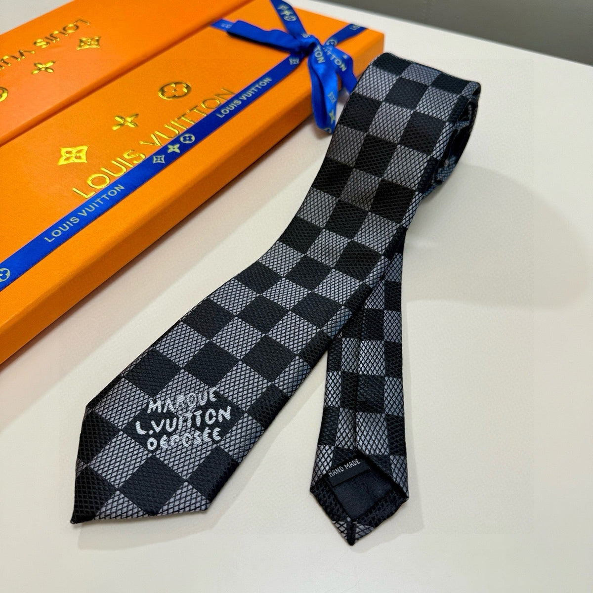 Louis Vuitton Style Men's Damier Check Silk Tie