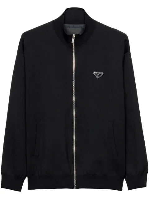 Prada logo-plaque zip-up cardigan