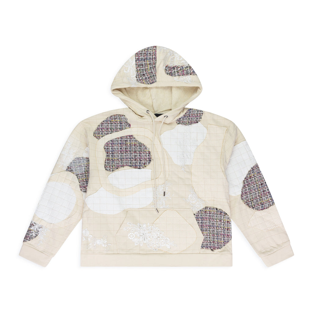CREAM TWEED PATCHWORK HOODIE