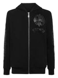 Philipp Plein leather-insert crest-zip hoodie