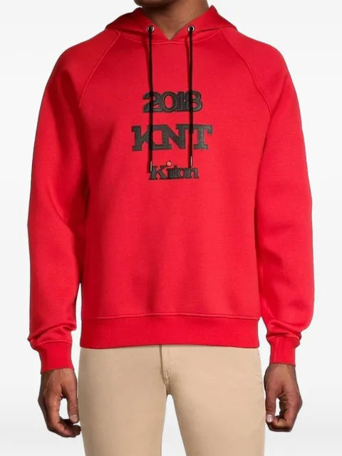 Kiton logo-print raglan-sleeve hoodie