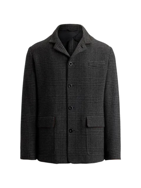 Ralph Lauren Purple Label Glen-check suede-trim cashmere jacket