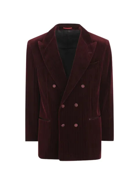 Brunello Cucinelli chalk stripe velvet one-and-a-half breasted tuxedo jacket with peak lapels