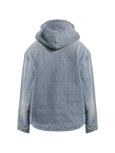Balenciaga denim stitch hooded jacket in dark blue