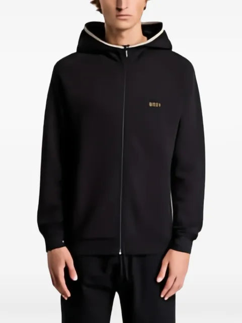 HUGO cotton-blend zip-up hoodie with contrast binding