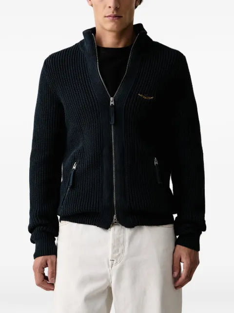 Aeronautica Militare zip-up ribbed-knit cardigan