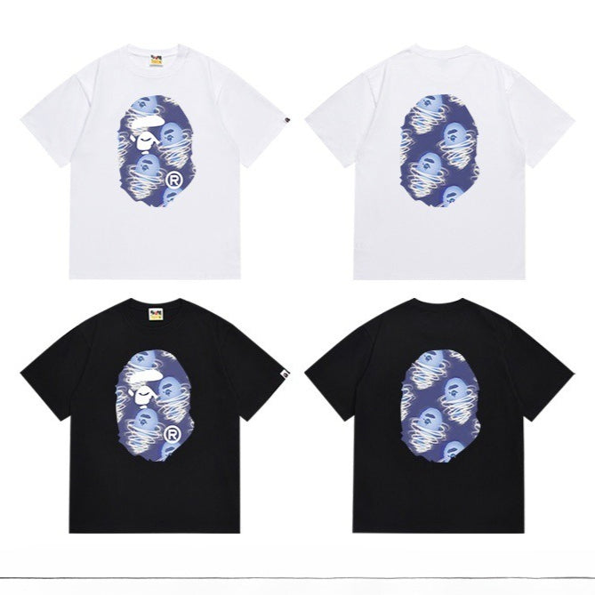 Bape Multi‑Camo Ape Head Graphic Oversized Tee Streetwear Unisex