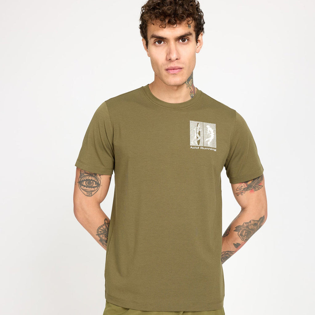 Acid Running Transcendent Runner T-Shirt: Dark Olive
