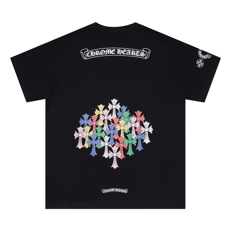 CHH Chrome Heart T Shirts Colorful Cross Flower Arm Short Sleeve