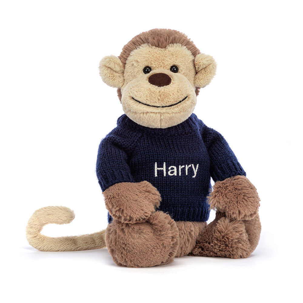 Bashful Monkey with Personalized Navy Jumper