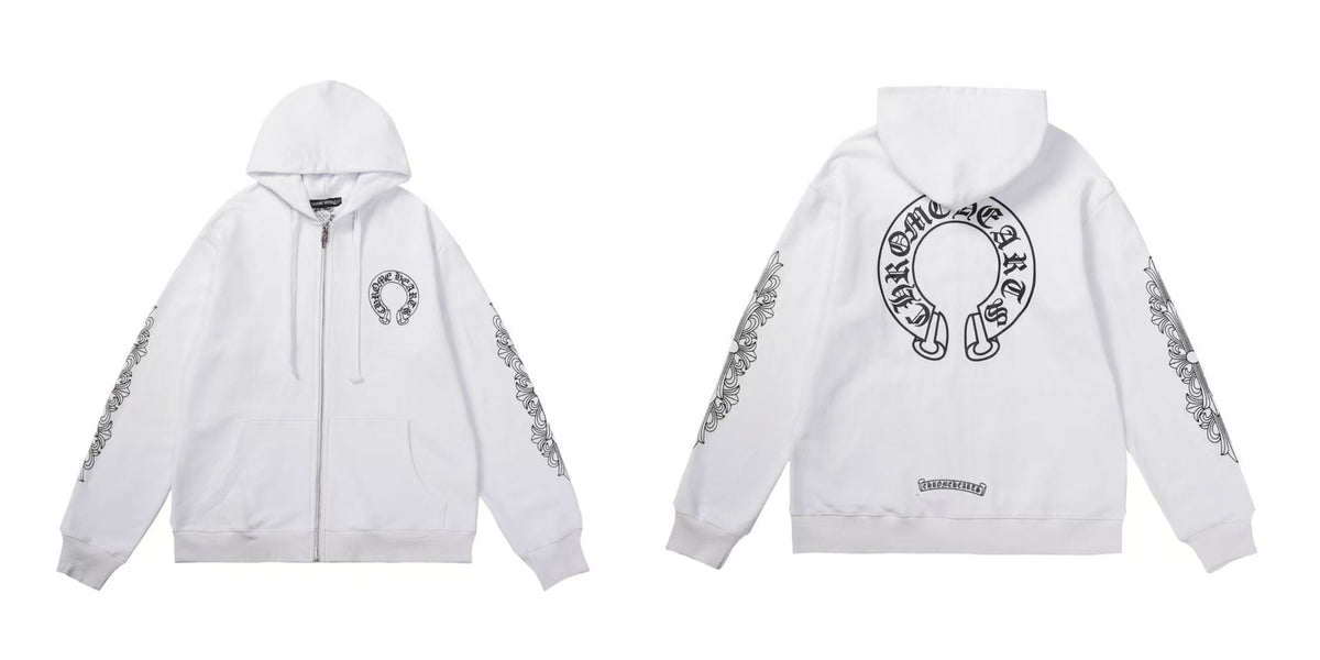 Chrome Hearts Horseshoe Sanskrit Cross Zip Up Hoodie Streetwear Unisex