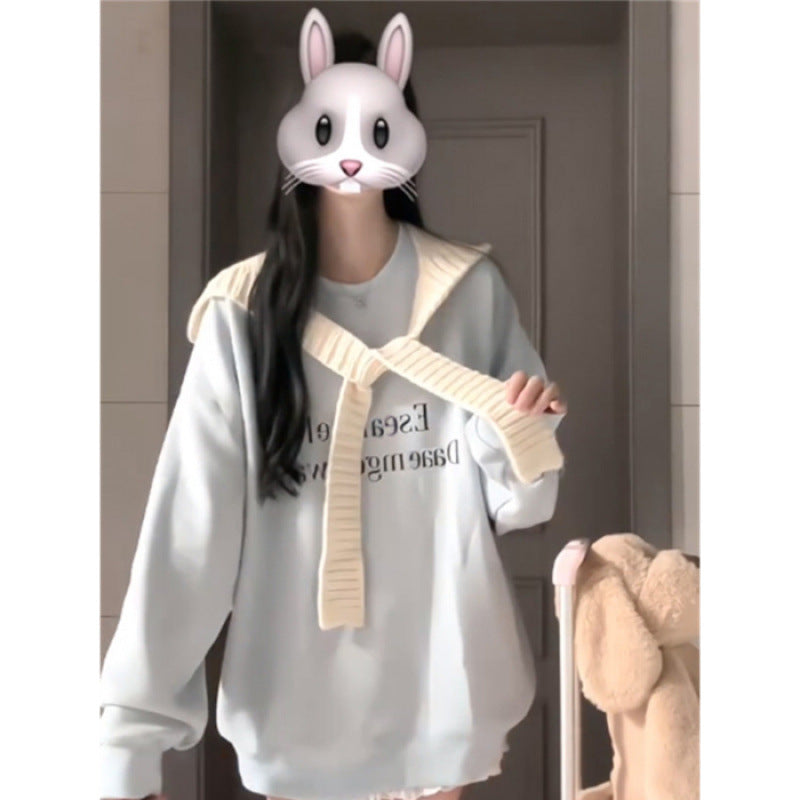 Oversized Letter Crewneck Sweatshirt Lazy Casual Women Top