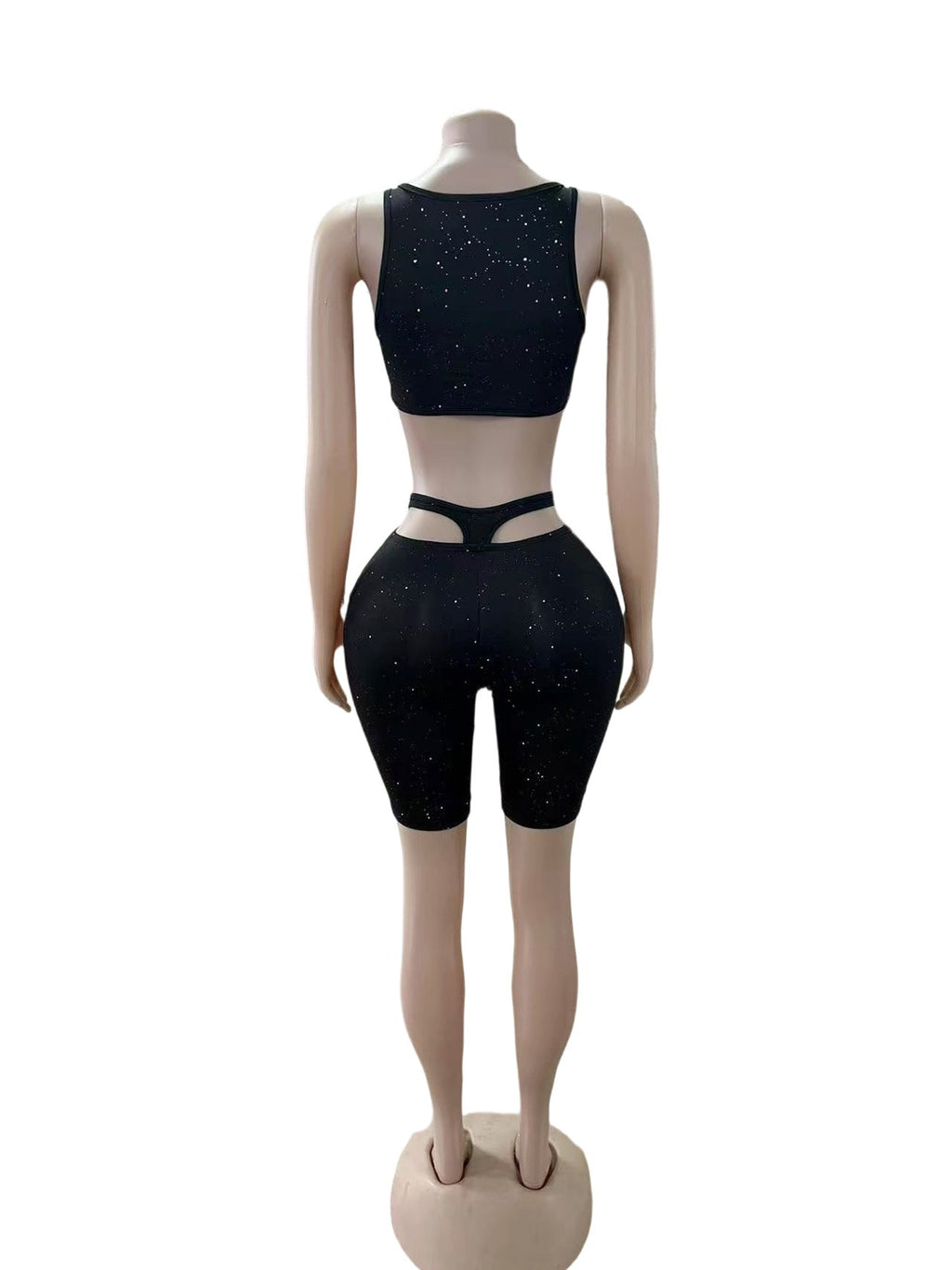 Y2K Glitter Mesh Tank Top Capri Leggings 2 Piece Set