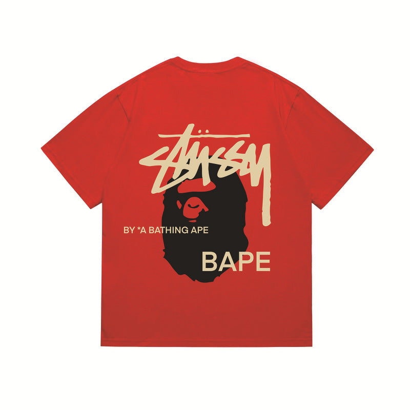 Stussy x Bape Ape Head Back Print Oversized Tee Streetwear Unisex