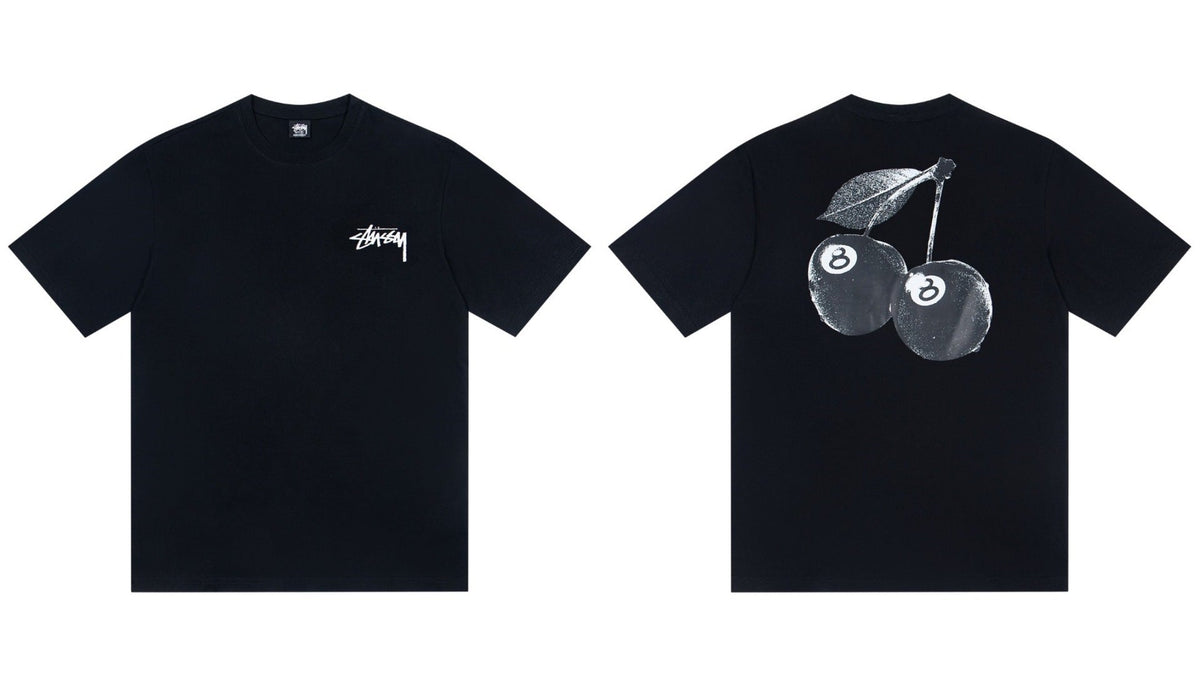 Stussy 8 Ball Cherry Front And Back Graphic Short Sleeve Tee