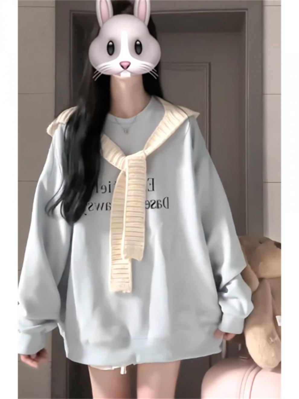 Oversized Letter Crewneck Sweatshirt Lazy Casual Women Top