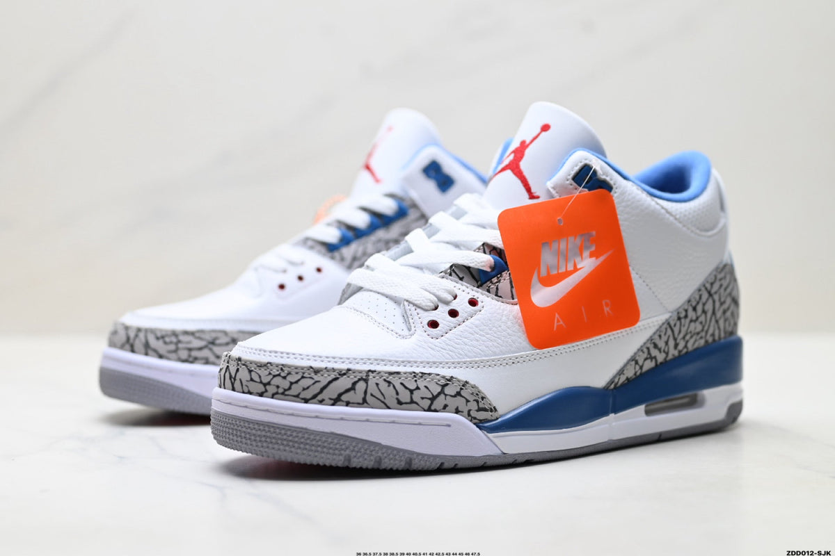 Air Jordan 3 Retro White Royal Blue Cement Sneakers