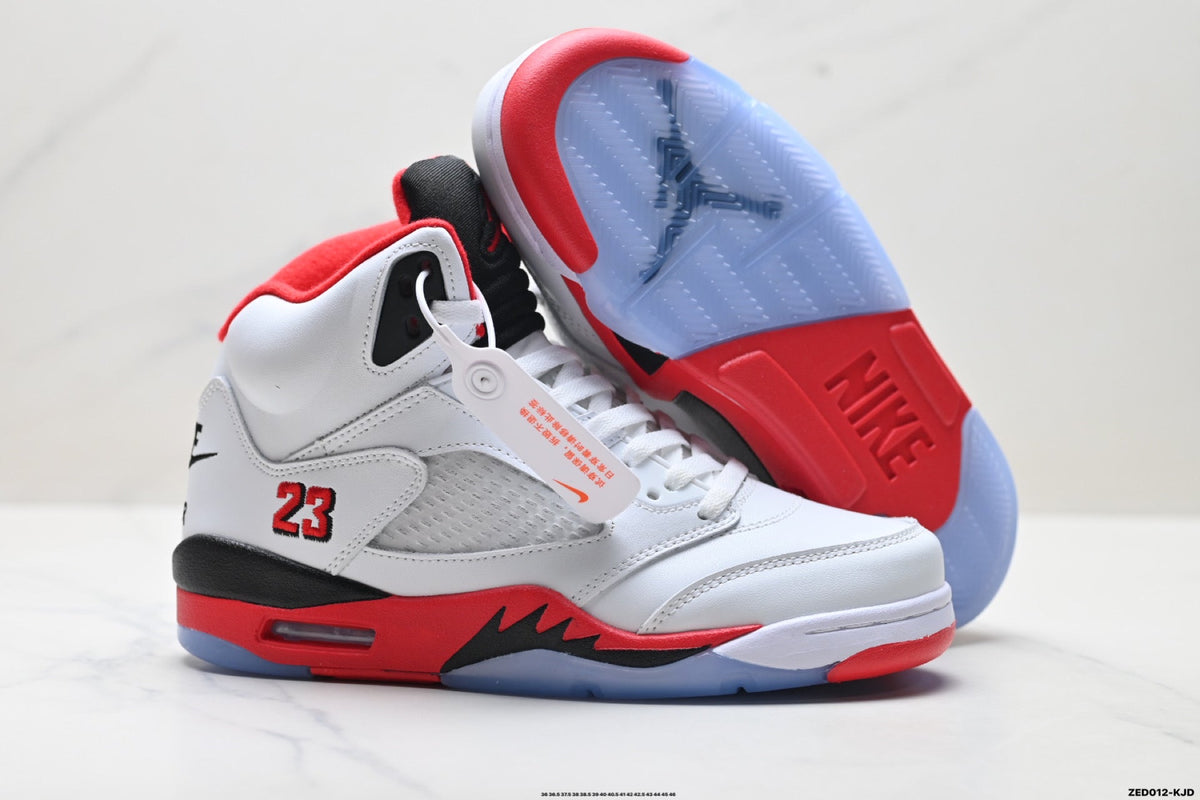 Air Jordan 5 Retro White Fire Red Black Sneakers