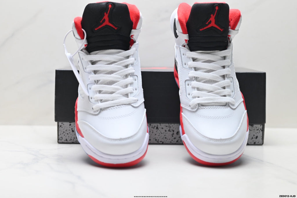 Air Jordan 5 Retro White Fire Red Black Sneakers