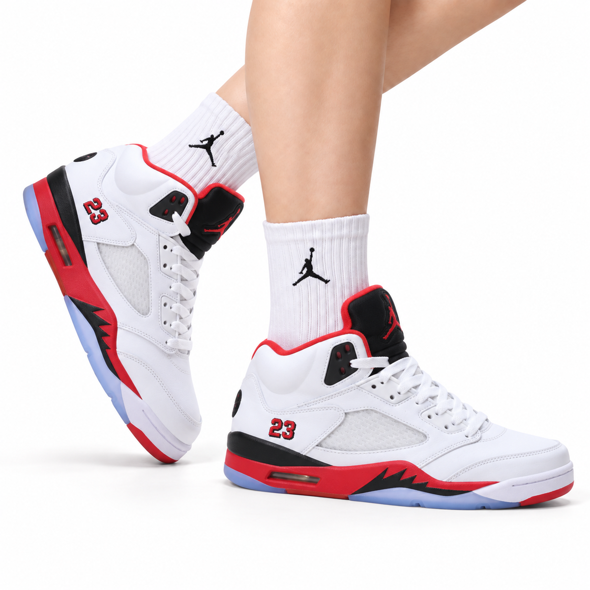 Air Jordan 5 Retro White Fire Red Black Sneakers