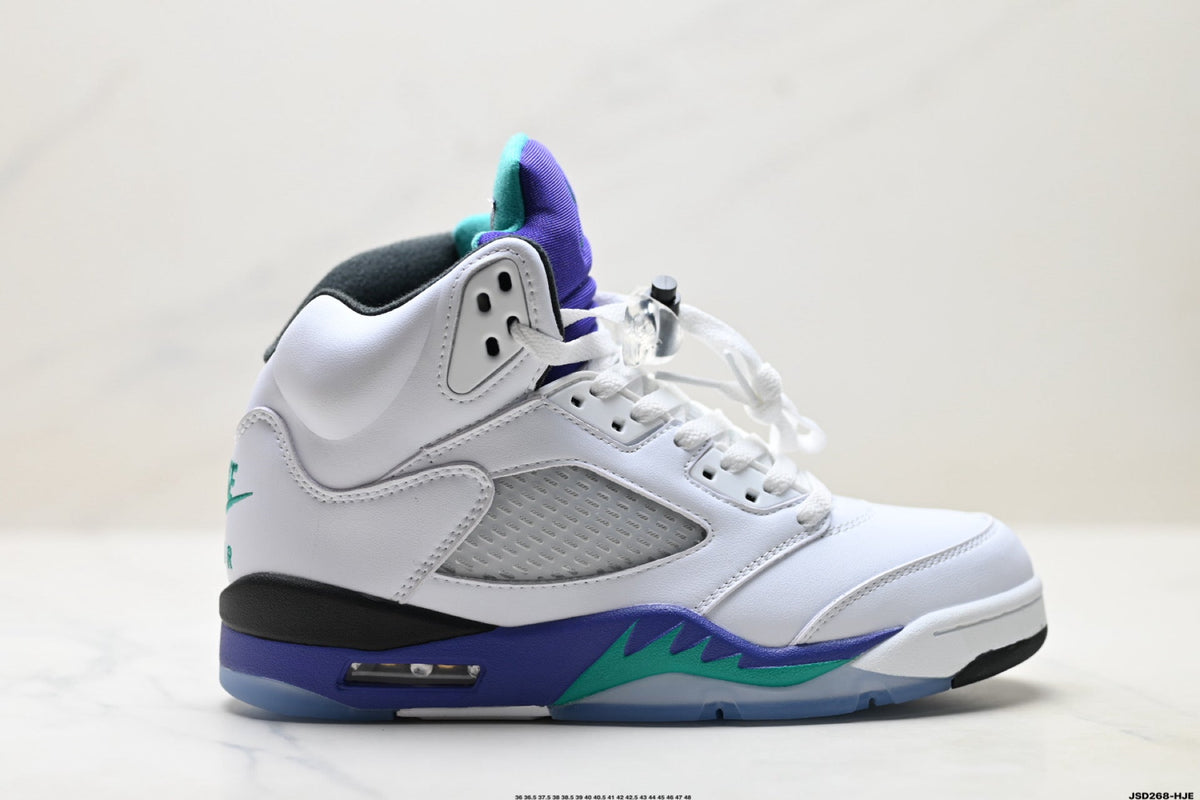 Air Jordan 5 Retro White Purple Emerald Sneakers