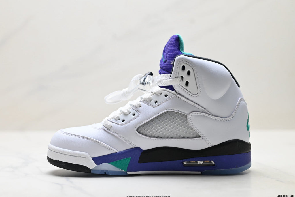 Air Jordan 5 Retro White Purple Emerald Sneakers