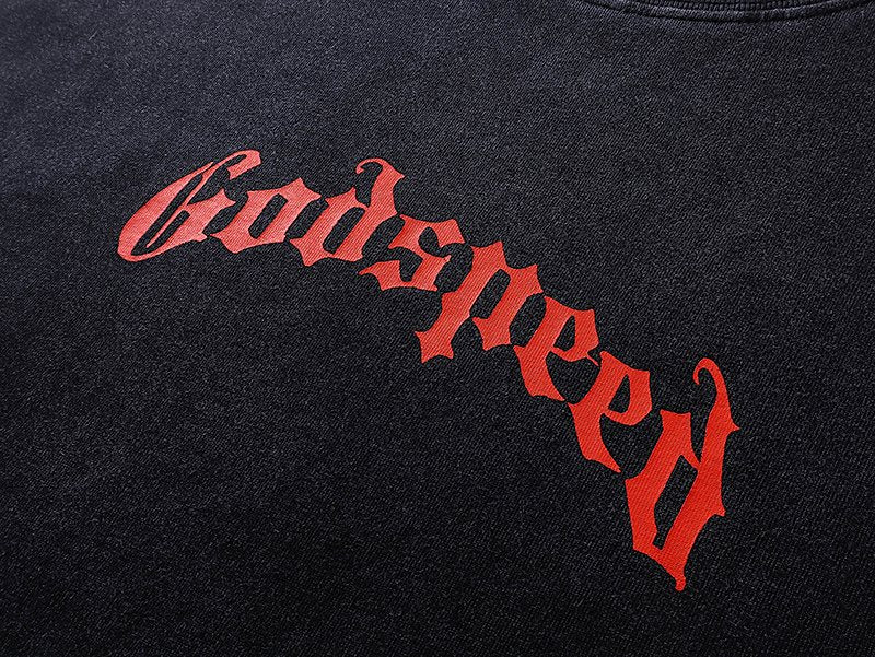 Godspeed Washed Black Skull Floral Graphic T-Shirt