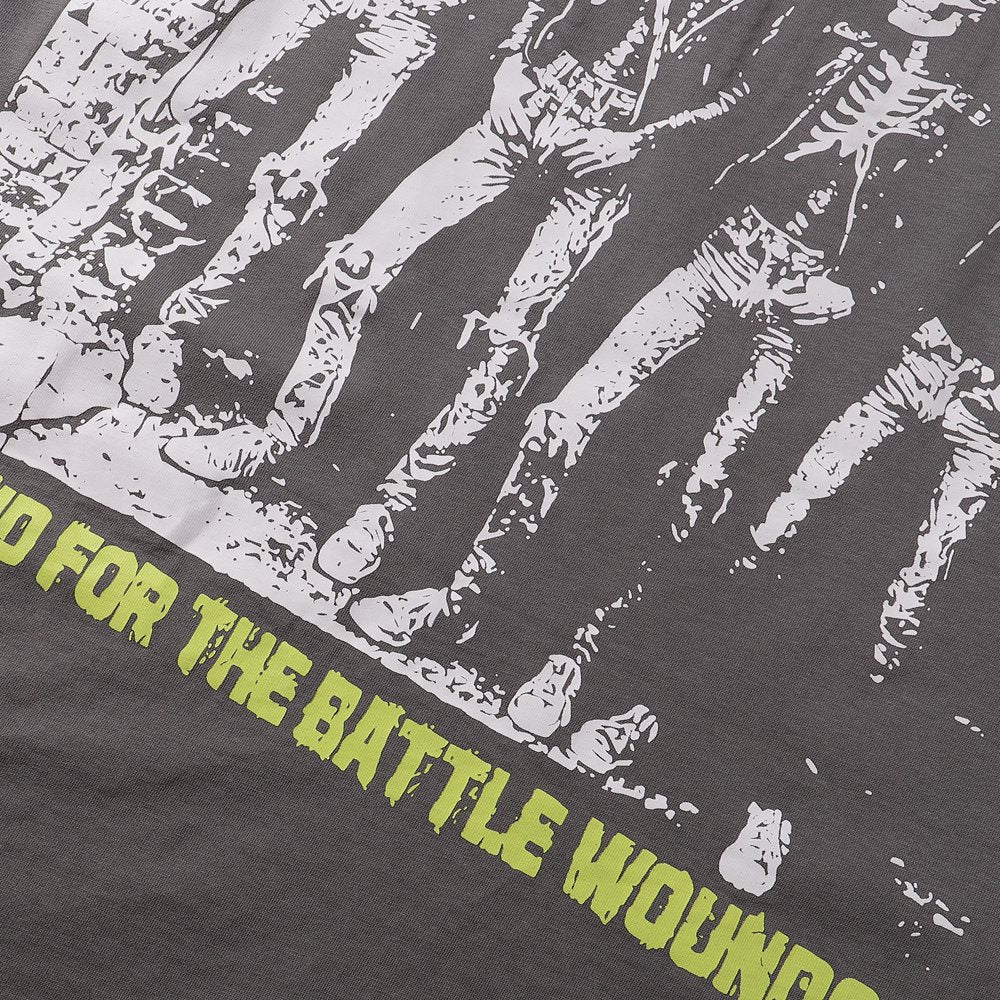 Rough Play Skeleton Rhinestone Distressed T-Shirt