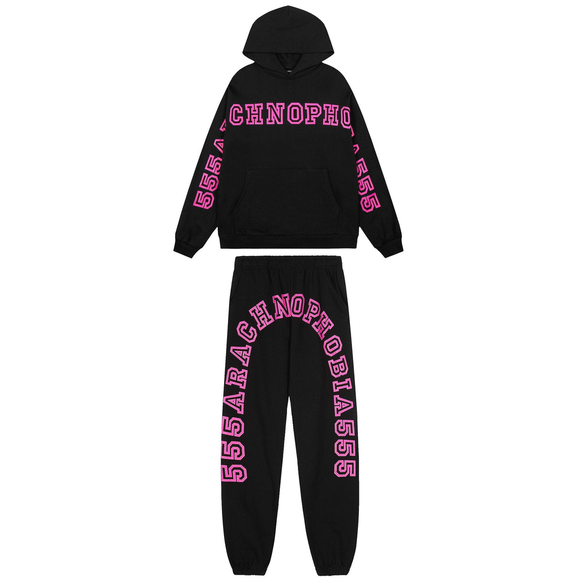 Sp5der Pink Lettering Hoodie & Jogger Matching Set