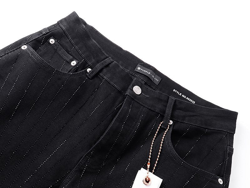 Purple Brand Black Rhinestone Stripe Flared Jeans