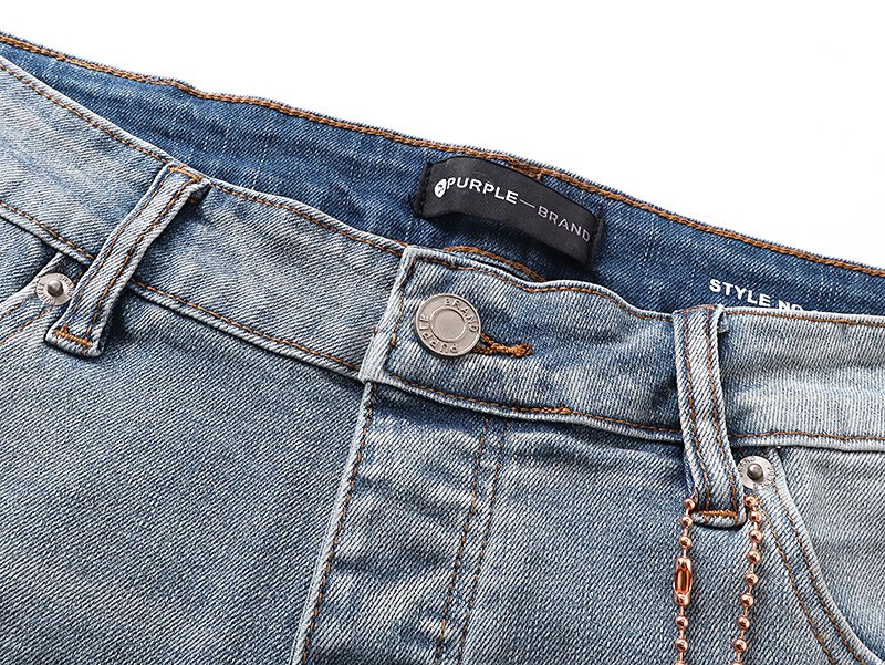 Purple Brand Light Blue Raw Hem Graphic Denim Shorts