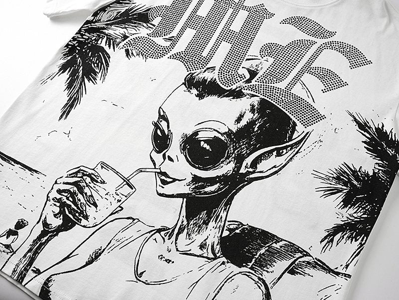 Mixed Emotions Alien Palm Tree Graphic T-Shirt