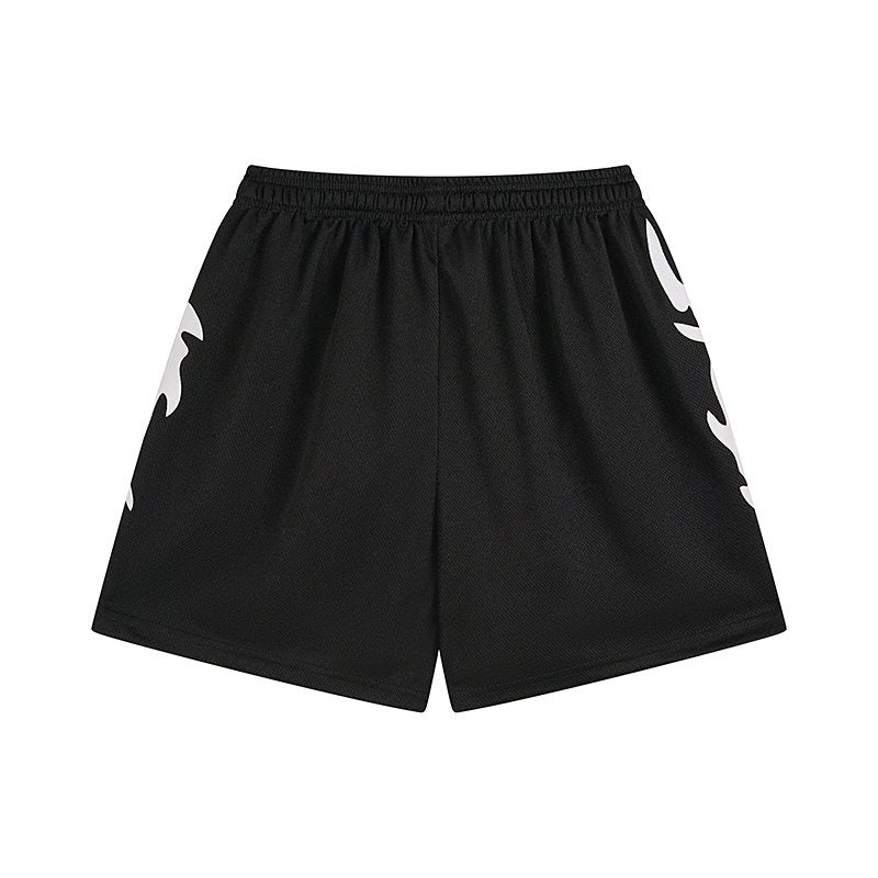 MIXED EMOTION Flame Graphic Drawstring Shorts
