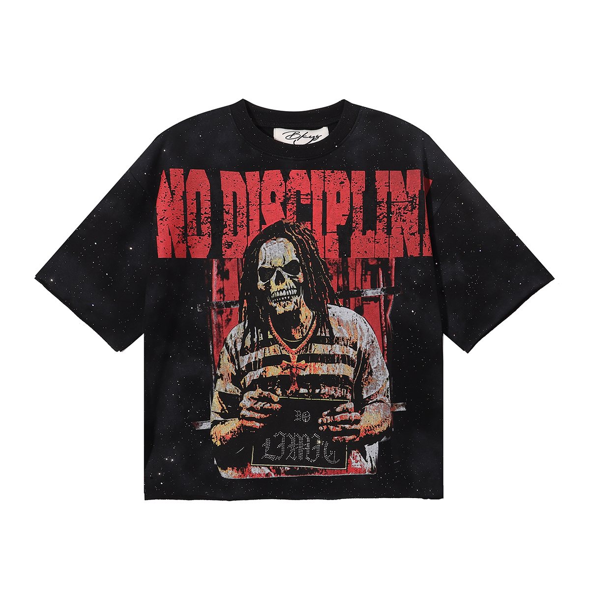 BKYS Revival No Discipline Rhinestone Skull Graphic Cropped T-Shirt