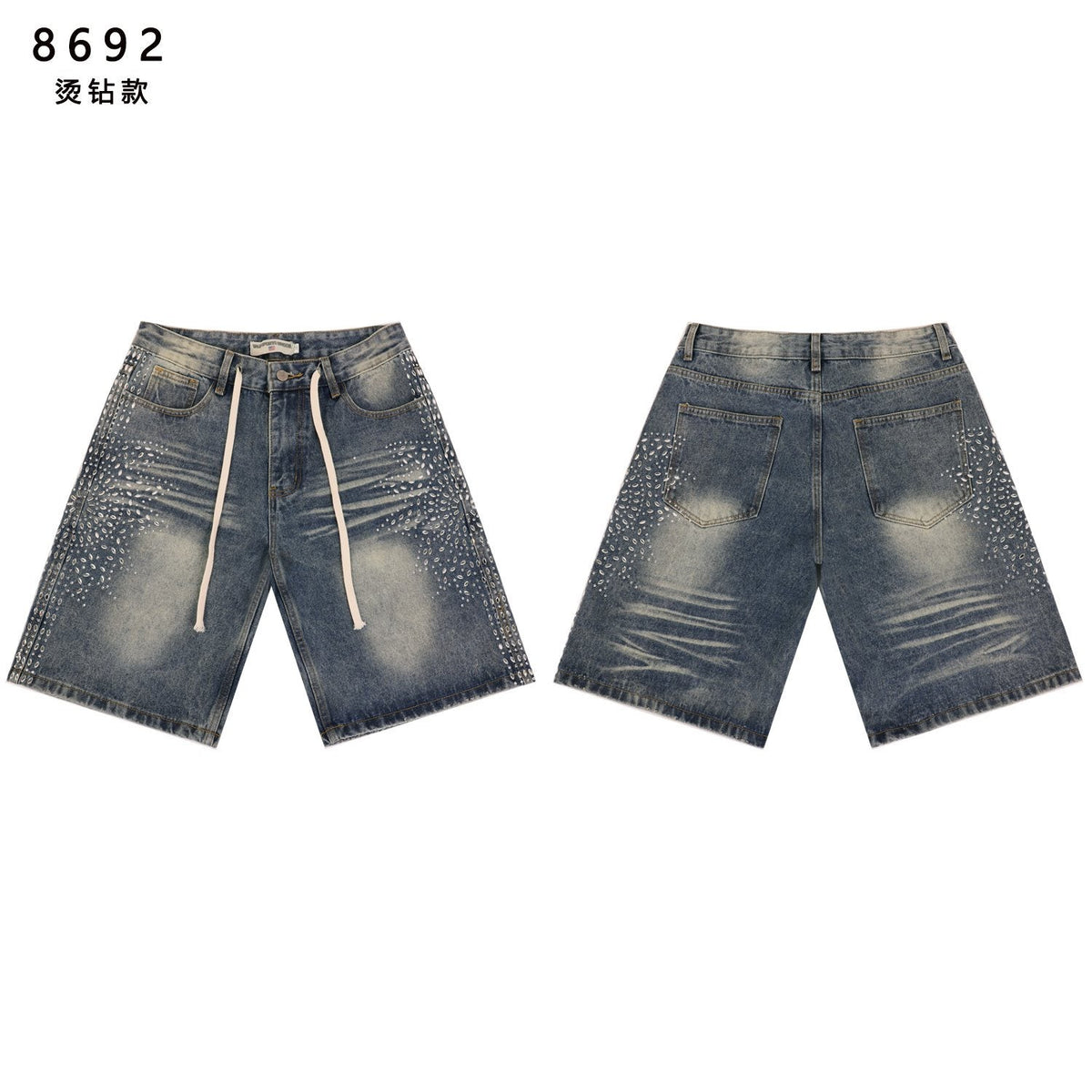 VALE SPORTS DIVISION Rhinestone Starburst Denim Shorts