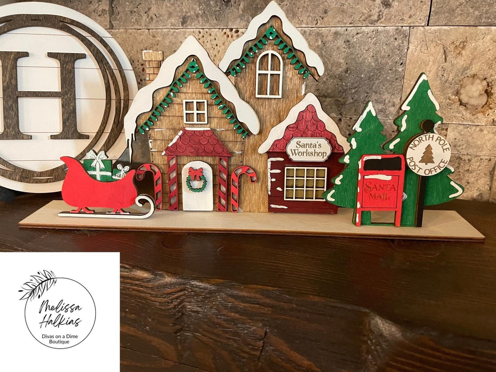 Standing Christmas Houses Santa's Village File SVG, Glowforge, LuckyHeartDesignsCO