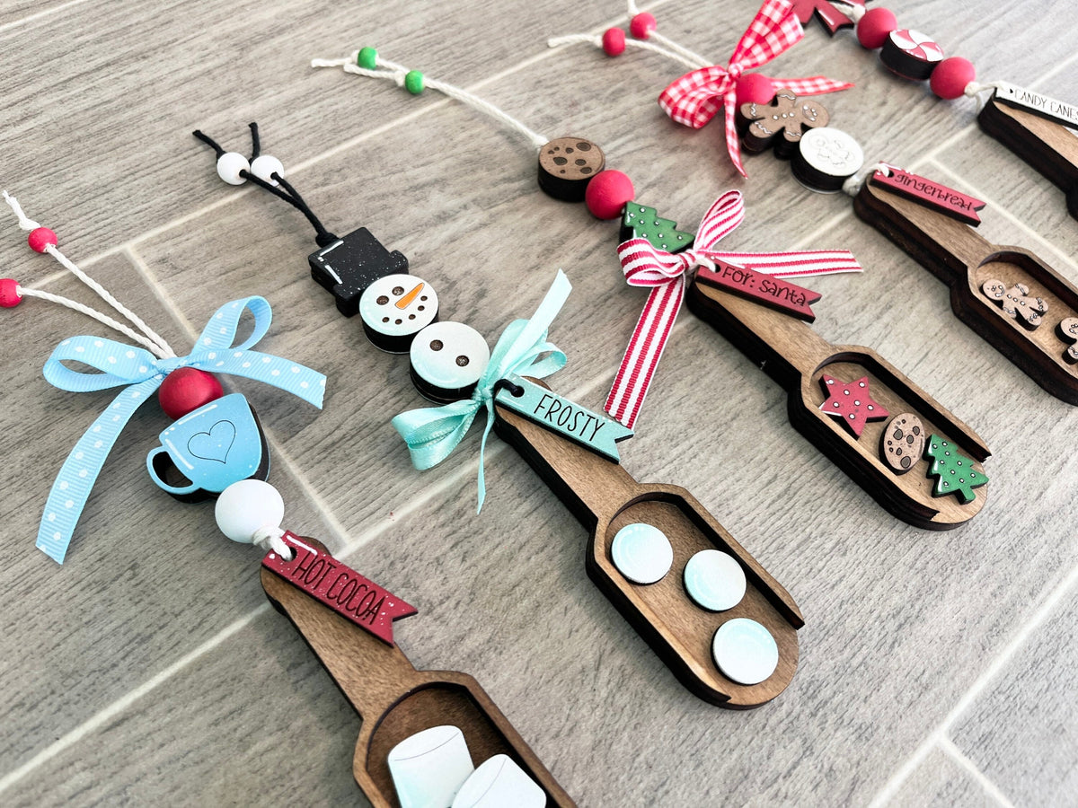 Winter Christmas Tiered Tray Wood Scoop File SVG, Glowforge Bead Garland, LuckyHeartDesignsCo
