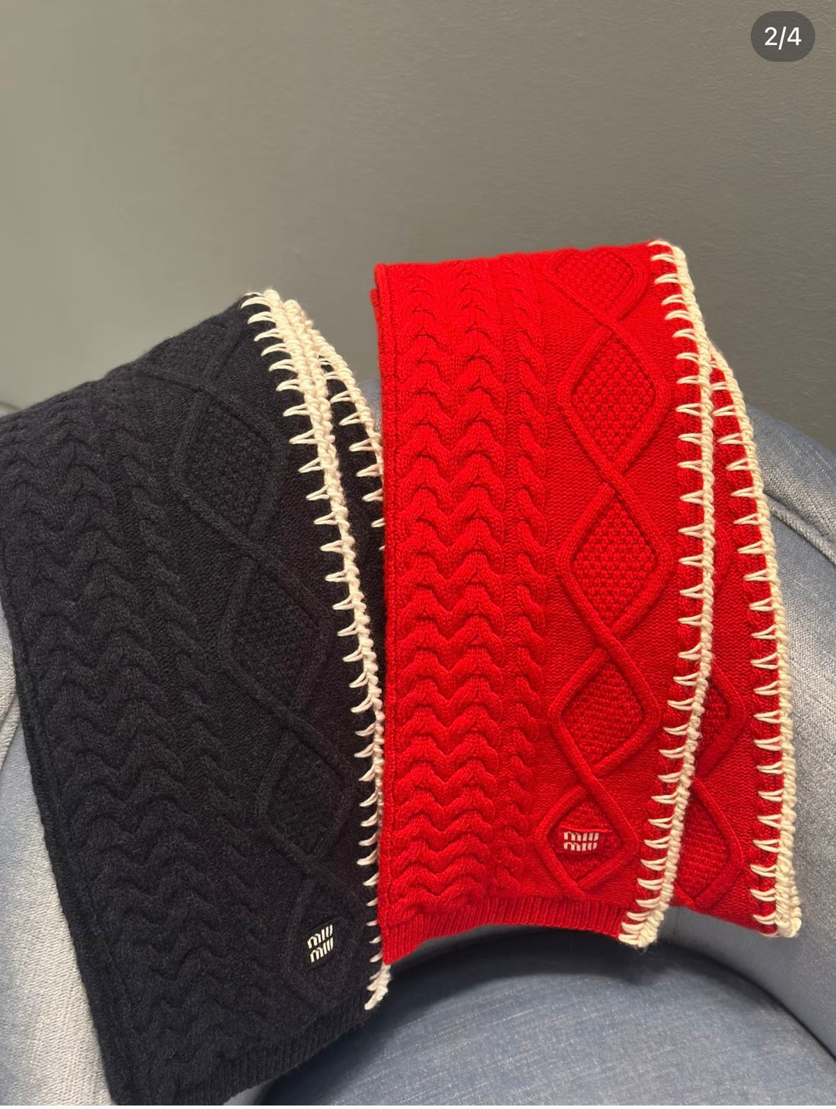 Miu Miu Style Cable-Knit Contrast Stitch Scarf