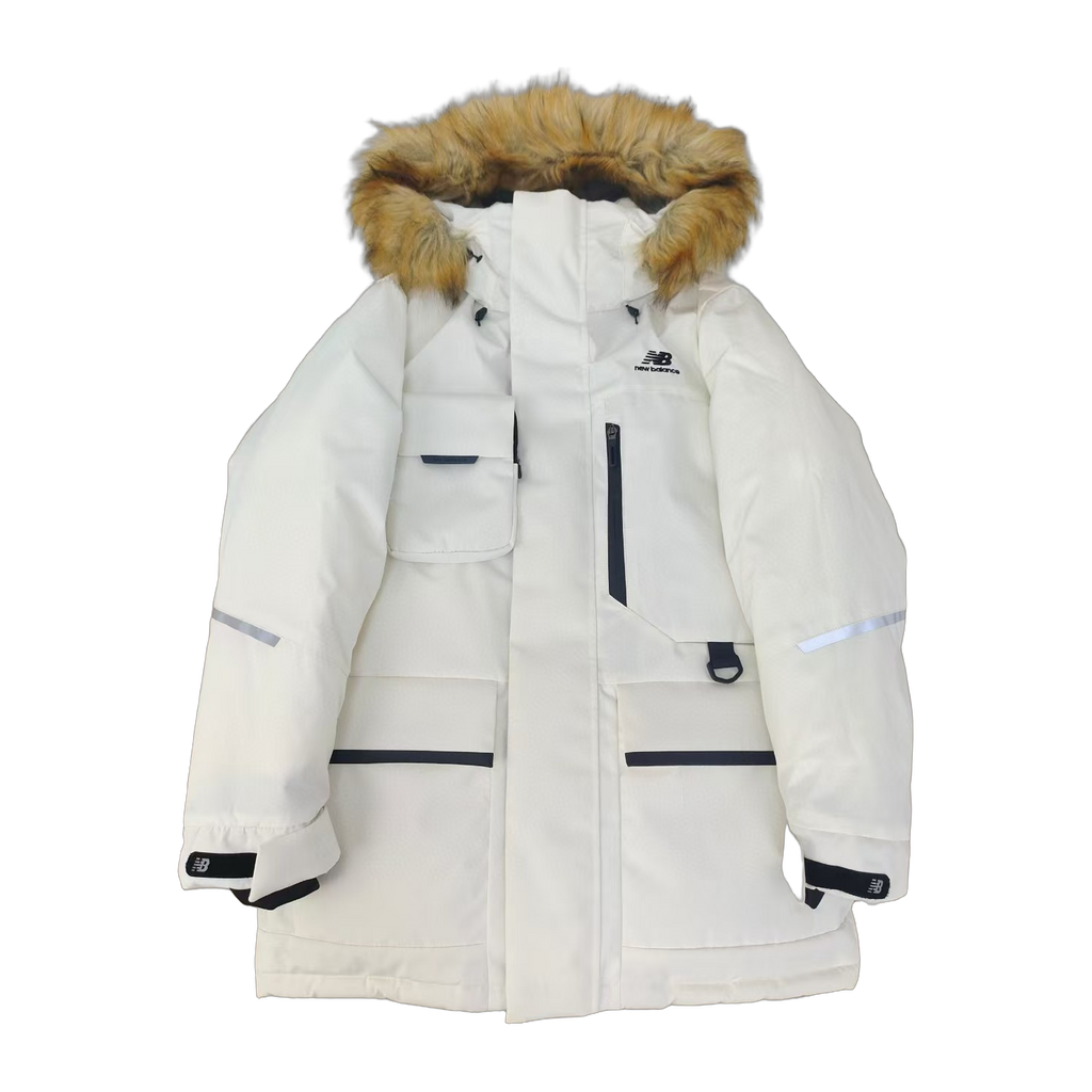 New Balance Faux Fur-Trim Hooded Utility Jacket – White