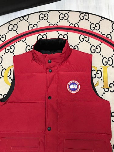 Canada Goose Puffer Vest in Red with Stand Collar and Logo Patch