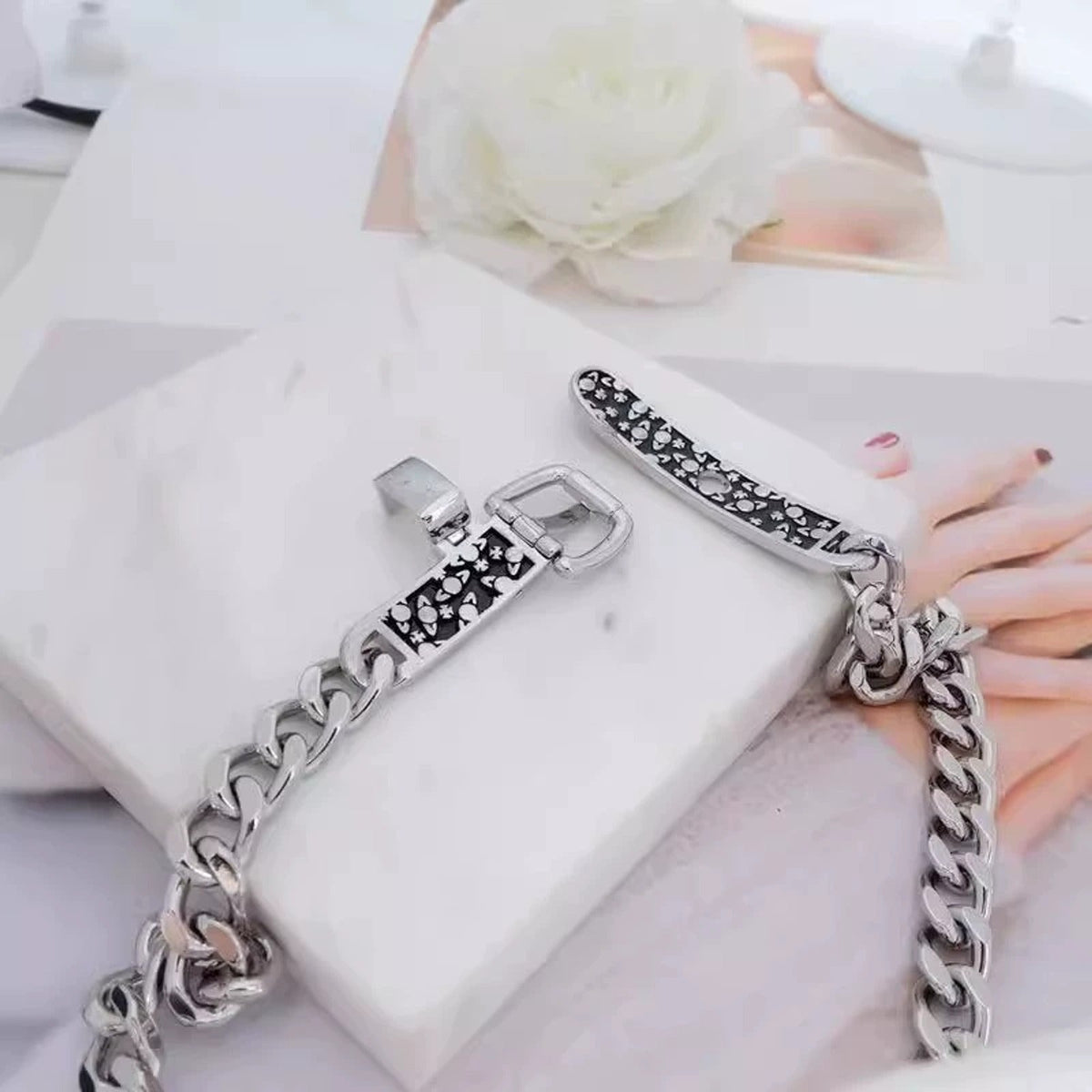 Vivienne Westwood Style Engraved Letter Cuban Chain Necklace