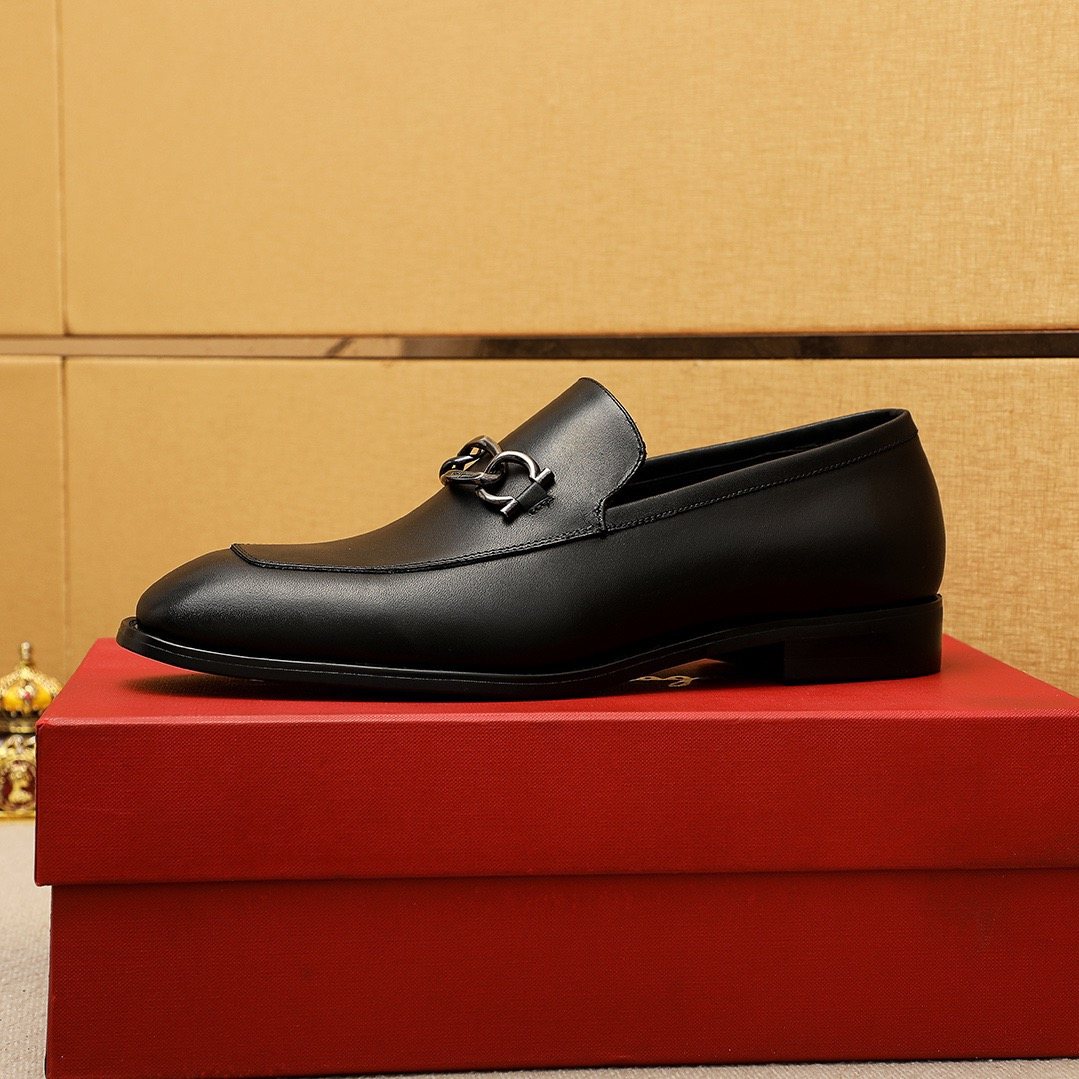 Ferragamo Black Leather Bit Loafers - Metal Bit Hardware