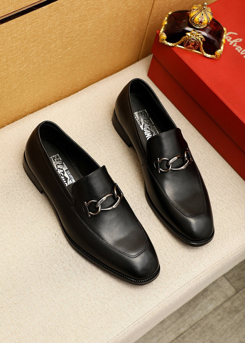 Ferragamo Black Leather Bit Loafers - Metal Bit Hardware