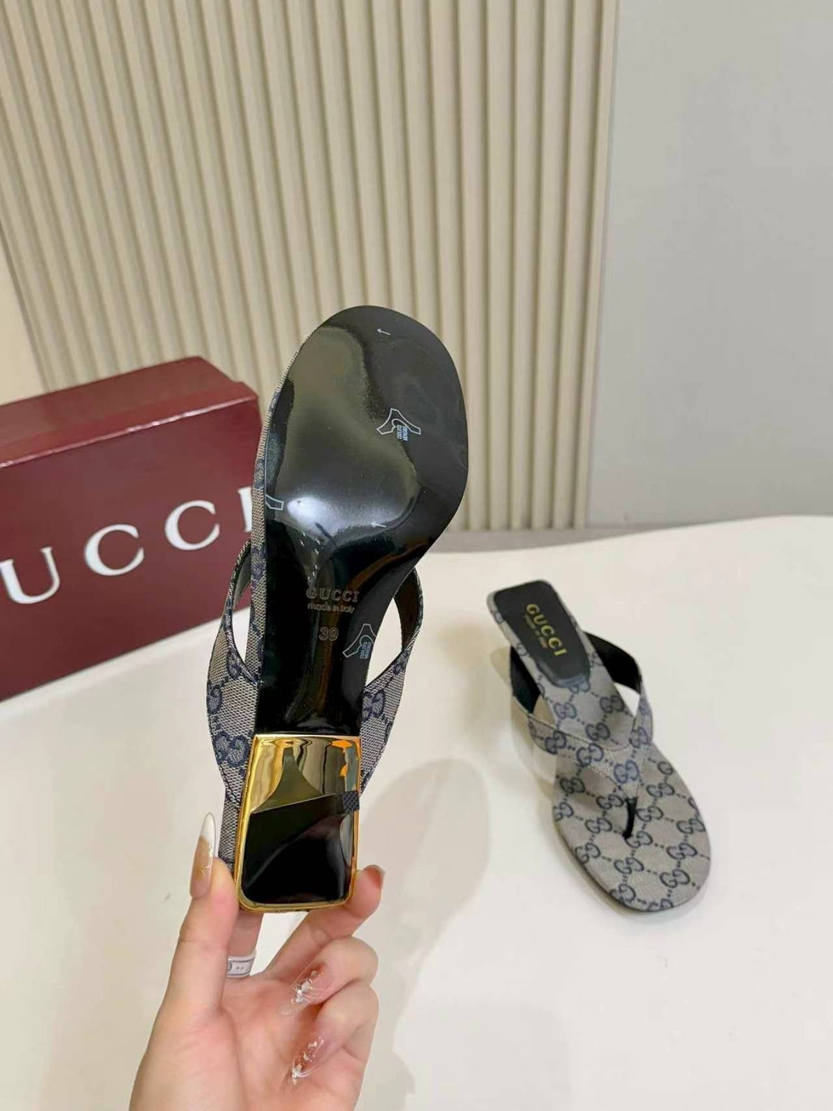 Gucci Monogram Low-Heeled Slingback Sandals