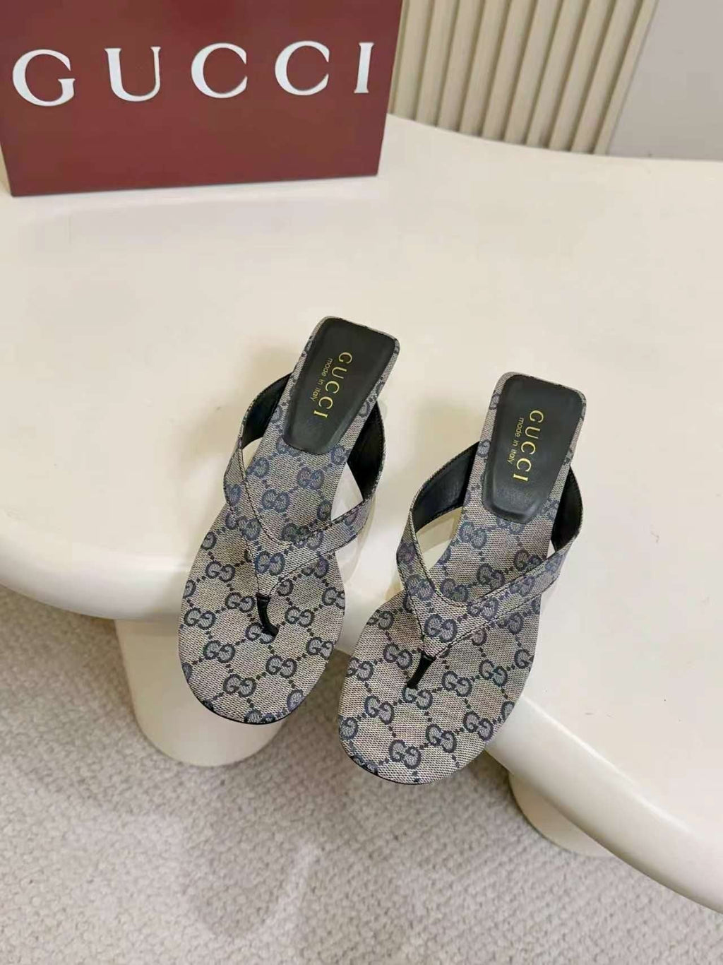 Gucci Monogram Low-Heeled Slingback Sandals